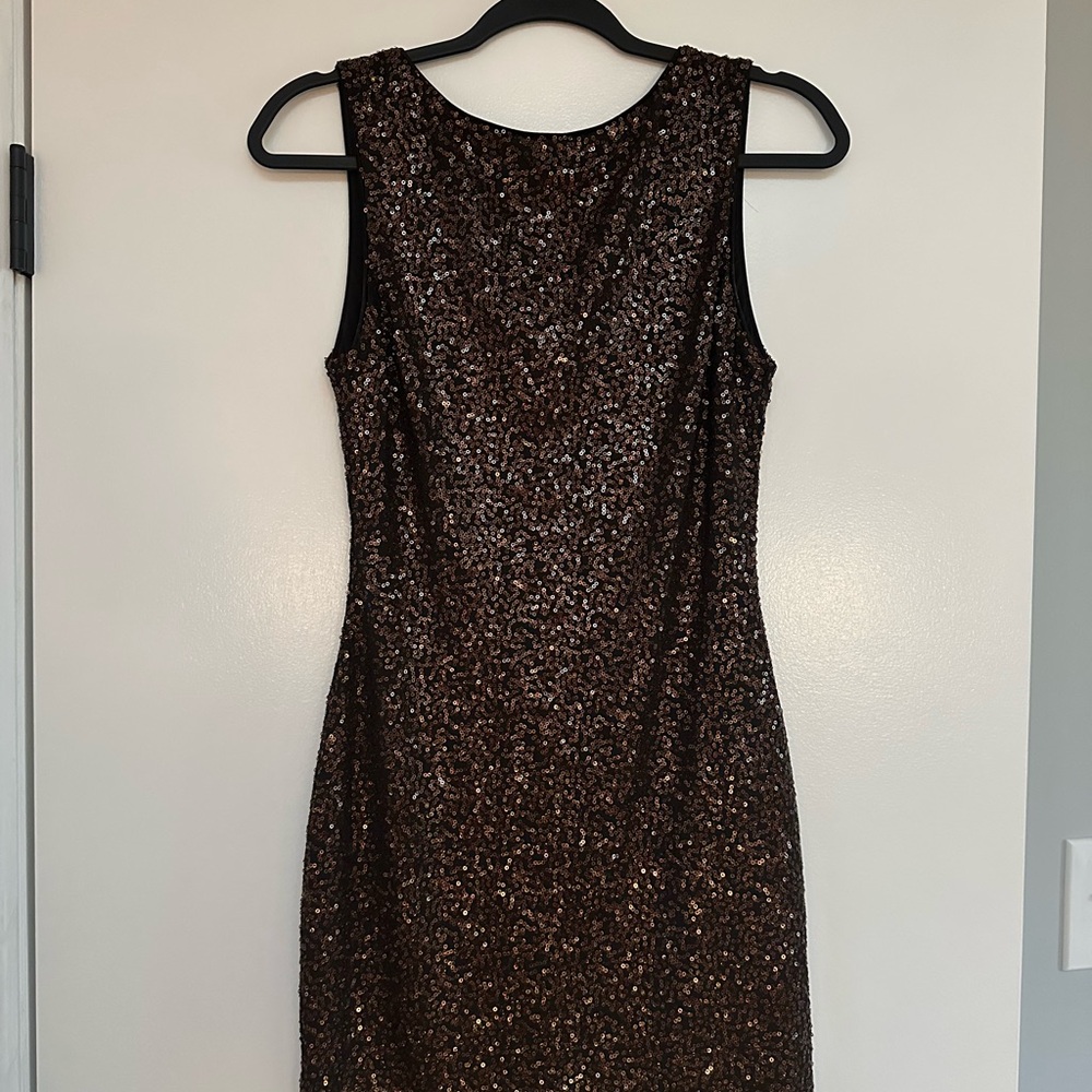 Elegant Brown Low Back Sequin Dress